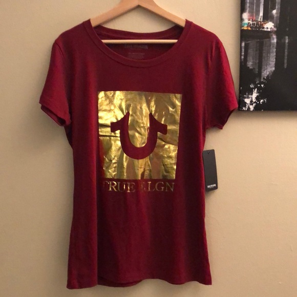 True Religion Tops - NWT True Religion Metallic Horseshoe Short Sleeve Crew Neck Tee in Port - Size L